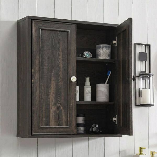 22 in. W x 7 in. D x 28 in. H Bathroom Storage Wall Cabinet Medicine Cabinet with 2 Door and Adjustable Shelves in Brown