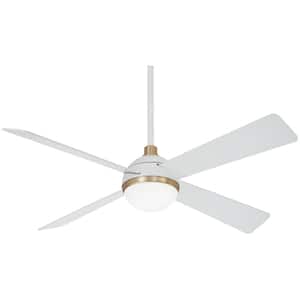 ORB 54 in. Integrated LED Indoor Flat White and Soft Brass Ceiling Fan with Light and Remote Control