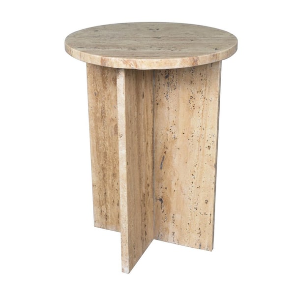 Javier 17.75 in. Contemporary Natural Marble Handmade X-Shaped End Table, Travertine