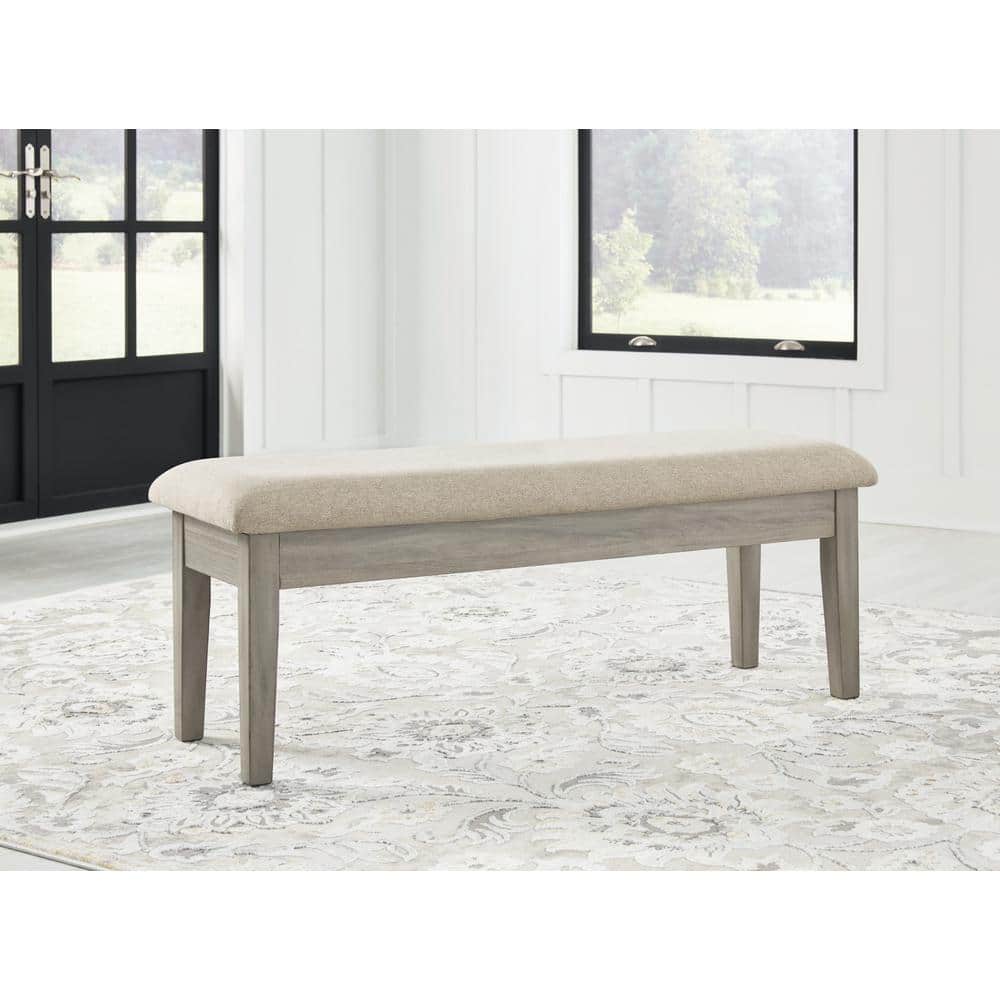 Modern Farmhouse 49" Beige Cushioned Storage Bench with Gray Finish