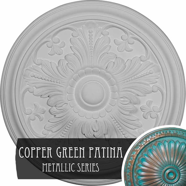 Ekena Millwork 5/8 in. x 16-7/8 in. x 16-7/8 in. Polyurethane Vienna Ceiling Medallion, Hand-Painted Copper Green Patina