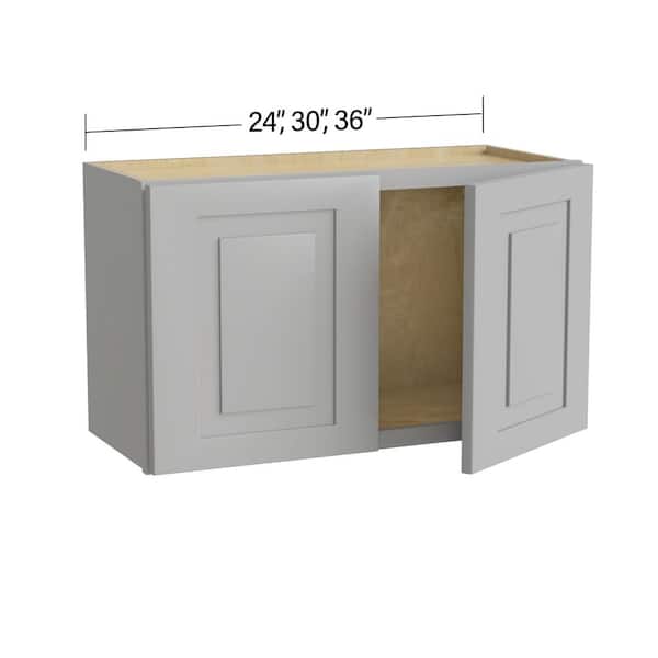 Home Decorators Collection Grayson 33 in. W x 12 in. D x 15 in. H Assembled Plywood Wall Bridge Kitchen Cabinet in Pearl Gray with Soft Close