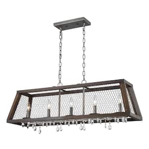 Reed 38 in. Wide 5-Light Aged Wood Chandelier with Metal Shade
