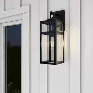 17.74 in. H 1-Light Black Lantern Dusk To Dawn Outdoor Wall Light Sconce (No Buld Included)