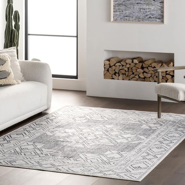Malka SplashGuard Machine Washable Area Light Grey 3 ft. x 6 ft. Indoor Runner Rug