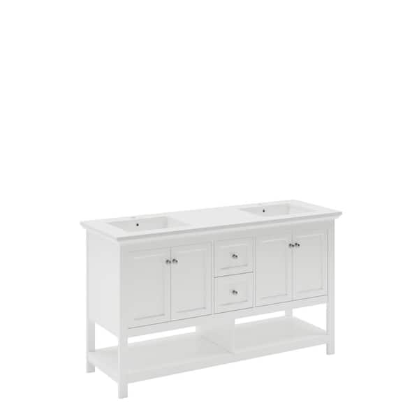 Manchester 60 in. Double Bath Vanity Cabinet without Top in White - Shaker-Style