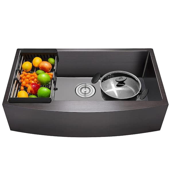 AKDY Matte Black Finished Stainless Steel 33 in. x 20 in. Single