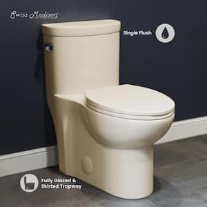 Sublime 1-piece 1.28 GPF Left Side Single Flush Handle Elongated Toilet in Bisque with Seat Included