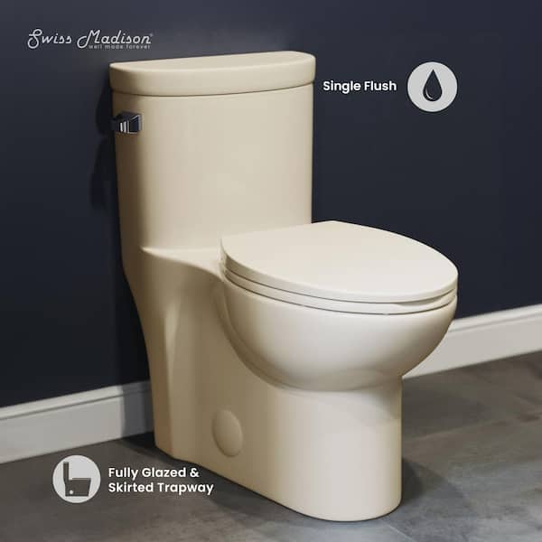 Sublime 1-piece 1.28 GPF Left Side Single Flush Handle Elongated Toilet in Bisque with Seat Included