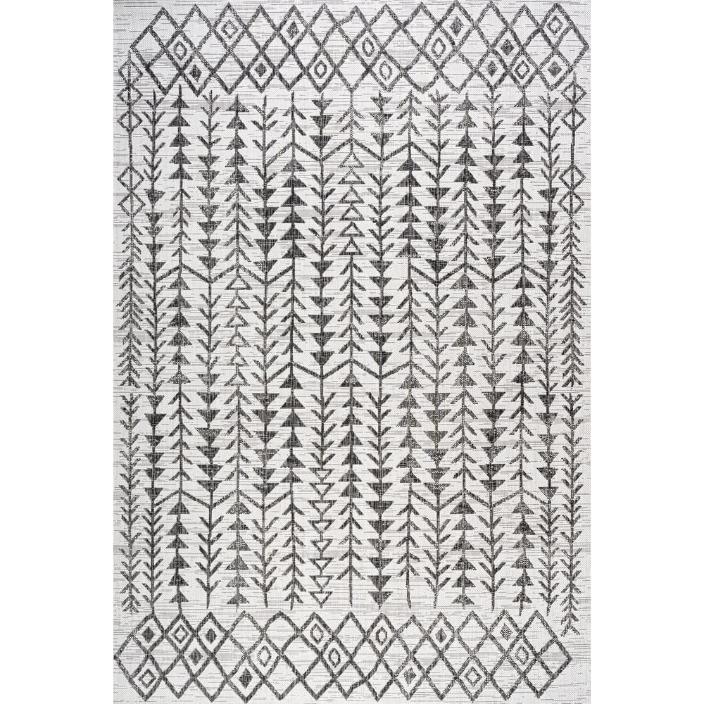 Bohemian Geometric Black/Ivory Synthetic 4' x 6' Easy-Care Rug
