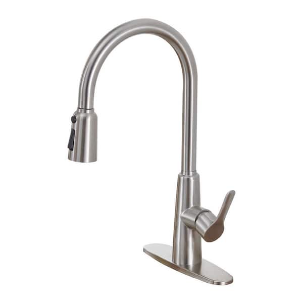 17.71 in. H Single Handle 360° High Arc Swivel Spout Pull out Sprayer Kitchen Faucet in Brushed Nickel