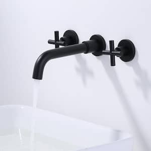 Modern Double Handle Wall Mounted Bathroom Faucet in Black