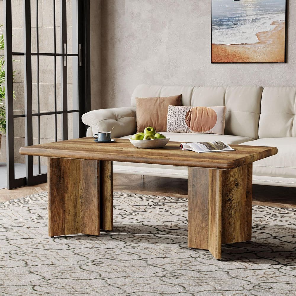 Allan 47 in. Rustic Brown Small Rectangle Wood Coffee Table with Storage, Farmhouse Low Cocktail Tea Table Living Room