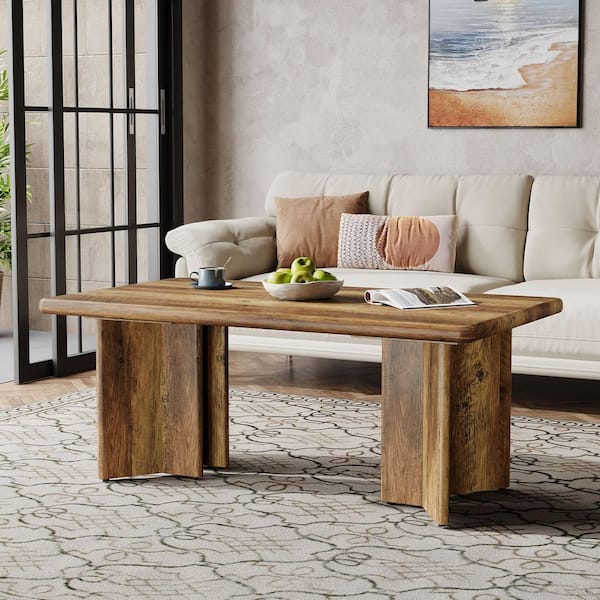 Allan 47 in. Rustic Brown Small Rectangle Wood Coffee Table with Storage, Farmhouse Low Cocktail Tea Table Living Room