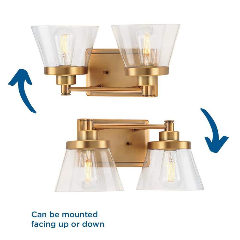 Hinton 2-Light Vintage Brass Bath Vanity with Clear Glass Shades