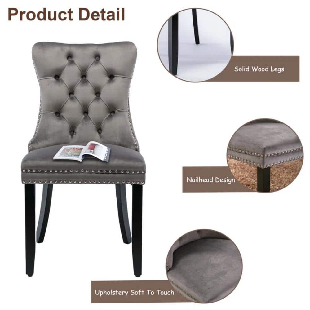 Gray Velvet Upholstered High Back Parsons Side Chairs with Wood Legs, Set of 4