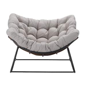 Metal Water-Resistant Outdoor Rocking Chair Dark Gray Frame with Light Gray Cushion For Backyard, Patio, Poolside
