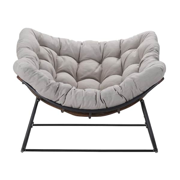 Unbranded Metal Water-Resistant Outdoor Rocking Chair Dark Gray Frame with Light Gray Cushion For Backyard, Patio, Poolside