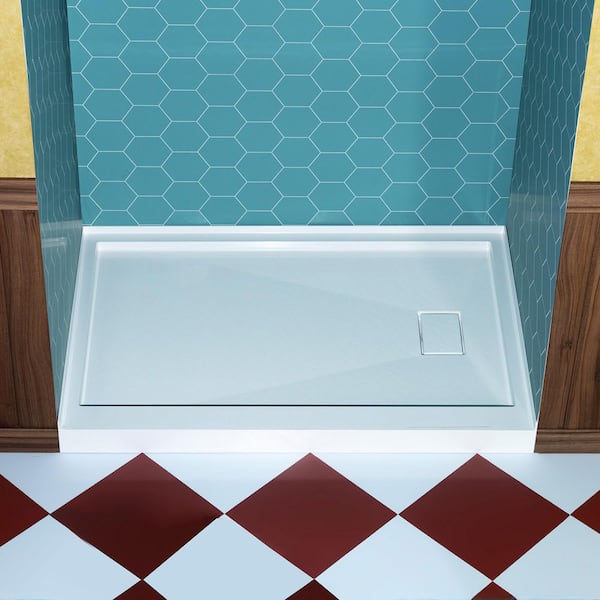 48 in. L x 36 in. W Alcove Shower Pan Base with Right Drain in White