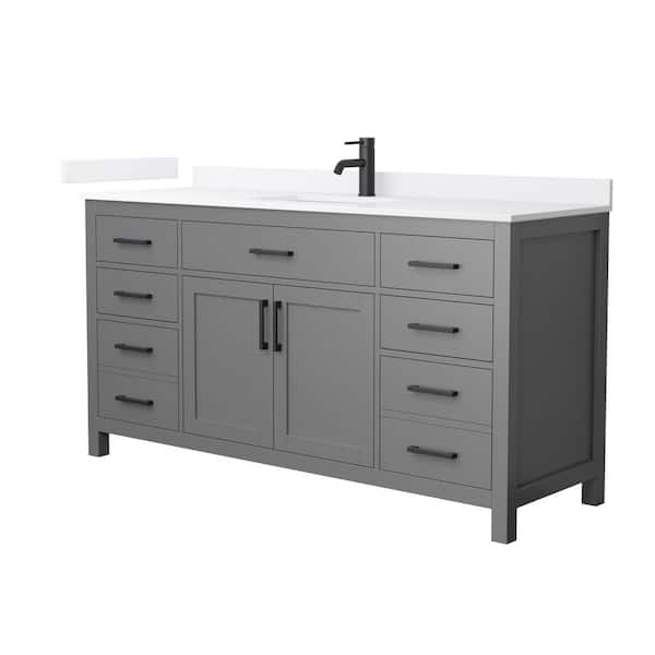 Beckett 66 in. Single Freestanding Dark Gray Bath Vanity with White Quartz Top (Assembled)