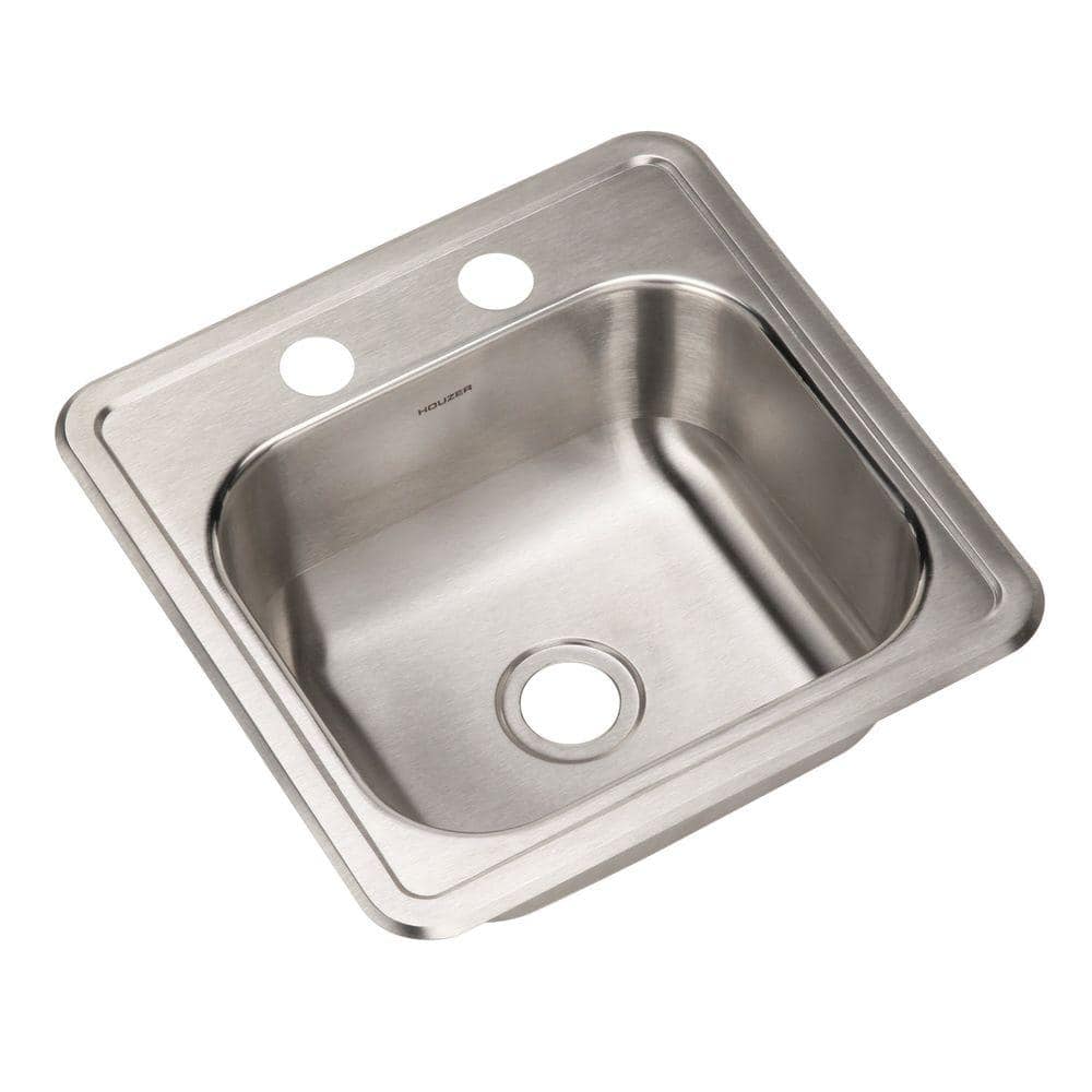 Hospitality Topmount Stainless Steel 15"" Single Bowl Bar Prep Sink, 2-Hole - HOUZER 1515-6BS-1