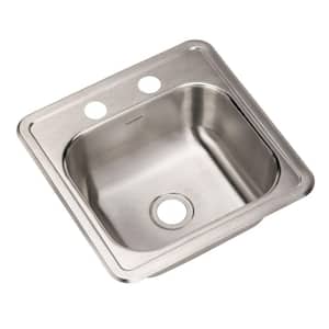 Hospitality Topmount Stainless Steel 15'' Single Bowl Bar Prep Sink, 2-Hole, 1515-6BS-1