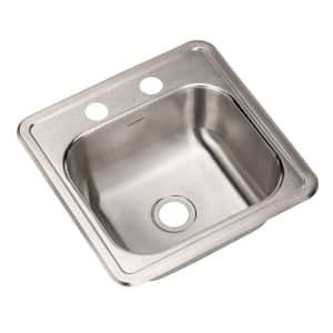 Hospitality Topmount Stainless Steel 15" Single Bowl Bar Prep Sink, 2-Hole, 1515-6BS-1