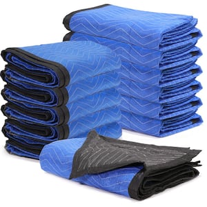 12 Pack Moving Blankets 80" x 72" Pro Economy Shipping Furniture Pads Blue/Black