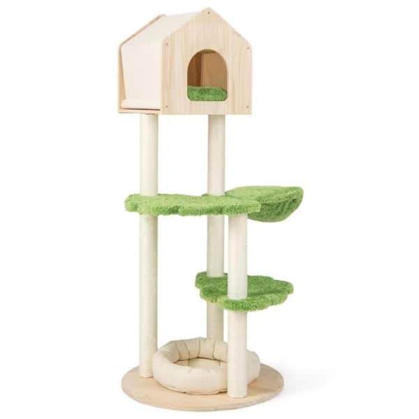 cenadinz 55 in. Tall Cat Climbing Stand with Sisal Scratching Posts and Soft Cat Bed for Indoor Kittens
