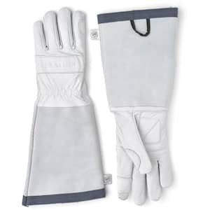 Garden Rose Size 9 Medium/Large Durable Goatskin Leather Gloves with Long Cowhide Cuff for Extra Protection in Off White