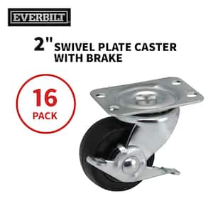 2 in. Black Soft Rubber and Steel Swivel Plate Caster with Locking Brake and 90 lbs. Load Rating (16-Pack)