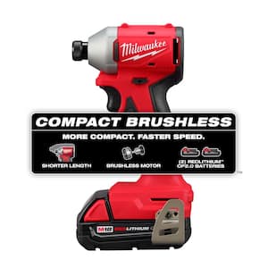 M18 18V Lithium-Ion Brushless Cordless 1/4 in. Impact Driver Kit with Two 2.0 Ah Batteries and Charger