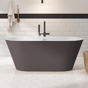 59 in. x 29.5 in. Acrylic Free Standing Soaking Bathtub Flatbottom Freestanding Bathtub Chrome Drain Matte Gray