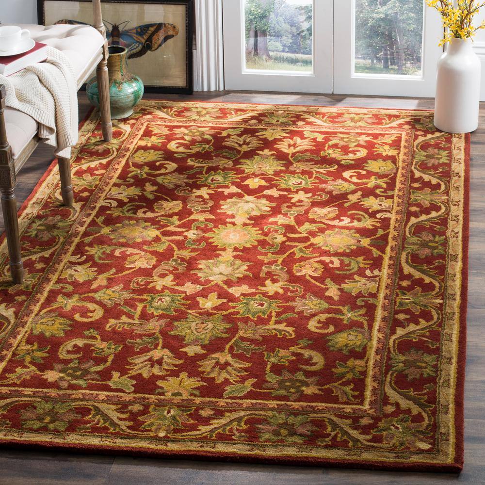 Elegant Heirloom Red Wool 3' x 5' Hand-Tufted Area Rug
