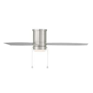 Atlantis 52 in. Integrated LED Indoor and Outdoor 3-Blade Pull Chain Flush Mount Ceiling Fan Brushed Nickel with 3000K