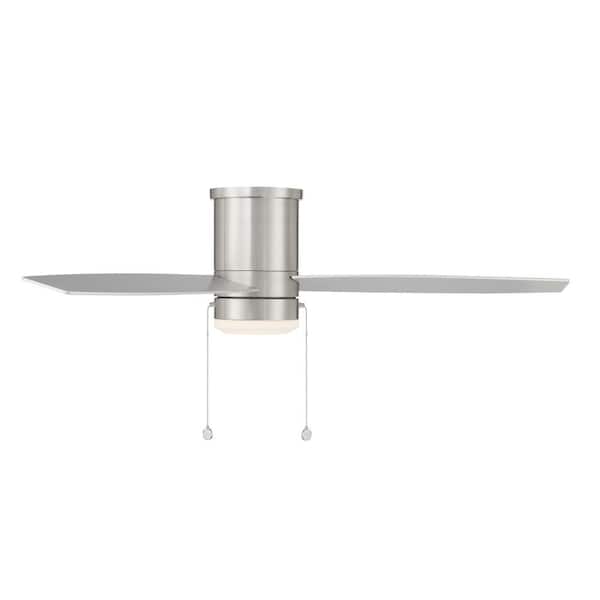 Atlantis 52 in. Integrated LED Indoor and Outdoor 3-Blade Pull Chain Flush Mount Ceiling Fan Brushed Nickel with 3000K