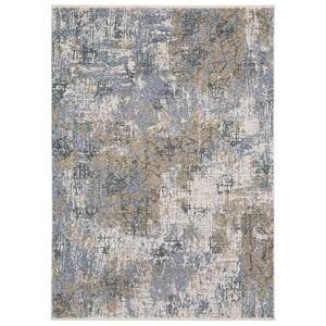 Haven Beige/Blue 4 ft. x 6 ft. Abstract Modern Polyester Fringed Indoor Area Rug