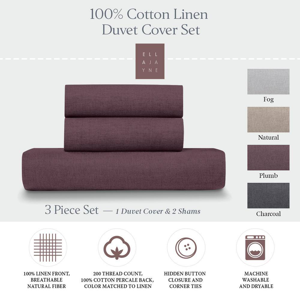 Plum Linen Cotton Full/Queen Duvet Cover Set