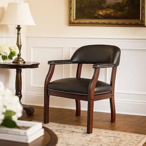 Benjara Anna Vinyl Upholstered Ergonomic Guest Chair in Black and