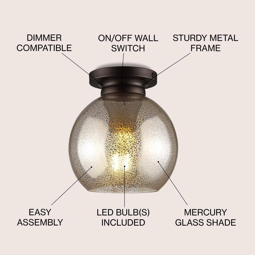 Mercury Silver Glass Dome LED Flush Mount Ceiling Light