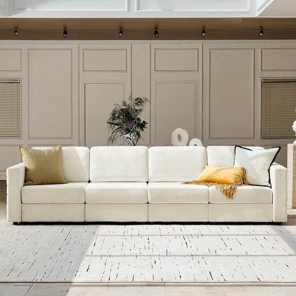 Julian 124.5 in. 3-piece Polyester Sectional Sofa in Beige