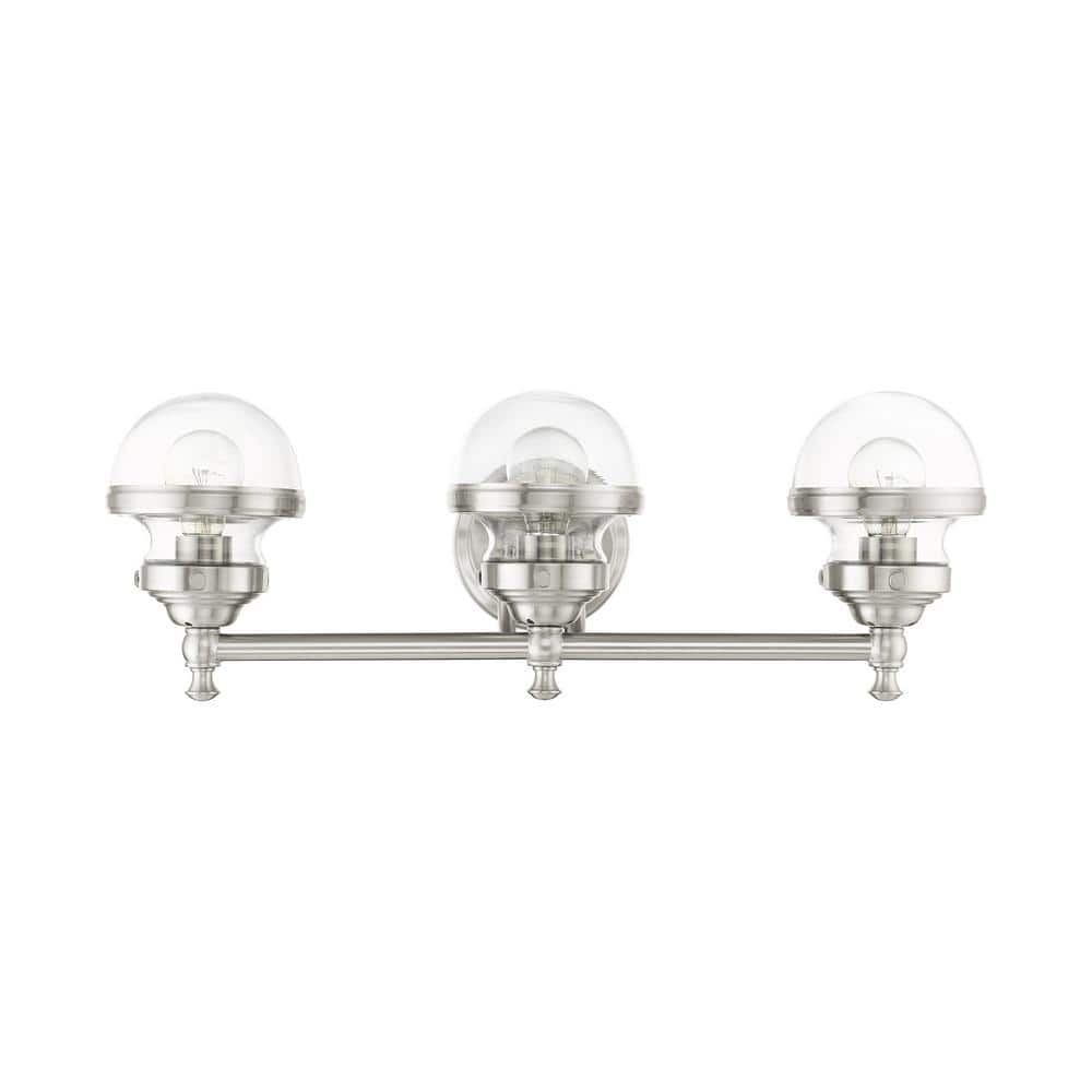 Brushed Nickel 3-Light Vanity with Clear Glass Shades