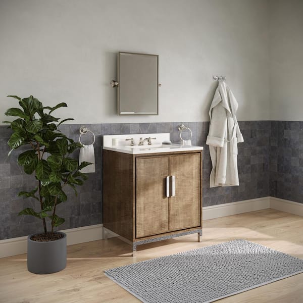 Westin 30 in. W x 22 in. D x 34.4 in. H Single Sink Bath Vanity in Lustrous Walnut with White Brook Quartz Top, Faucet