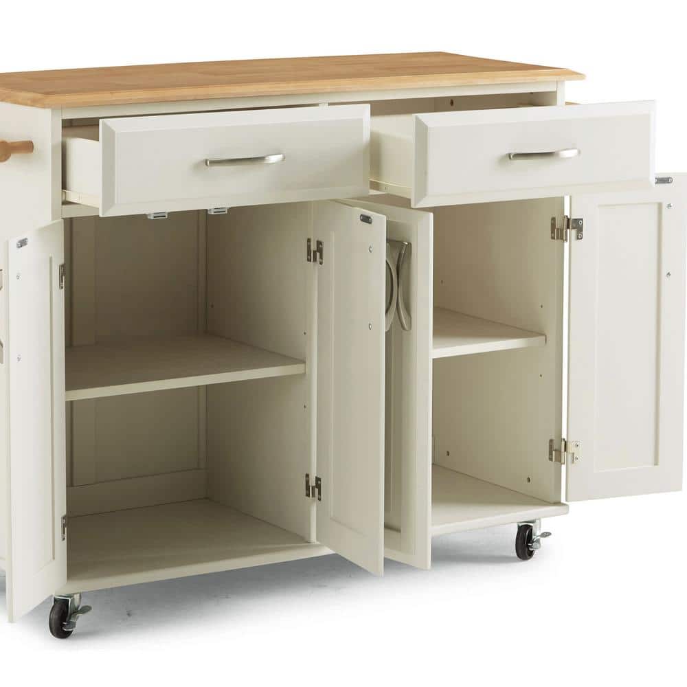 Maple and White Rectangular Kitchen Cart with Storage