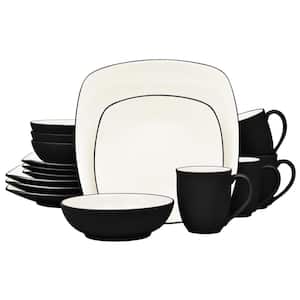 Colorwave Graphite 16-Piece Square (Black) Stoneware Dinnerware Set, Service For 4