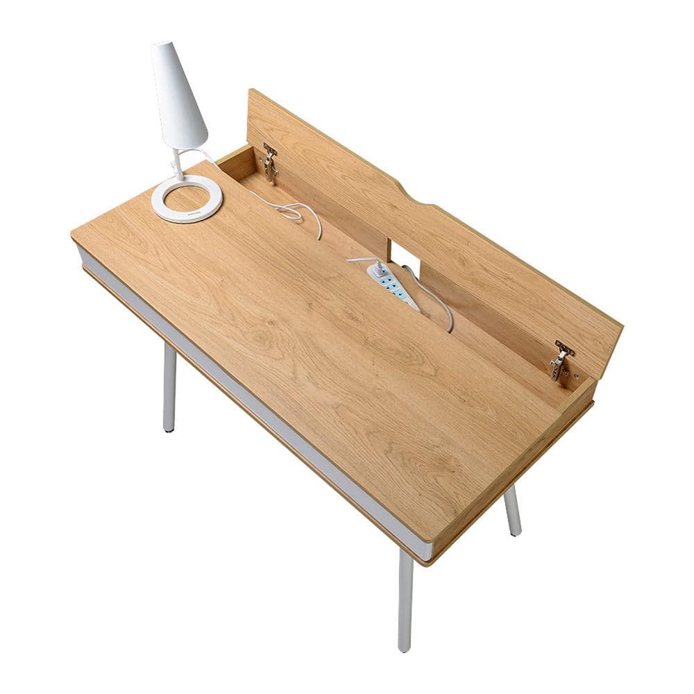 Pine and White Mid-Century Modern Desk with Multi-Storage