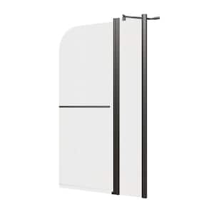 34 in. W x 58 in. H Pivot Tub Door in Matte Black with Clear Glass and Towel Bar