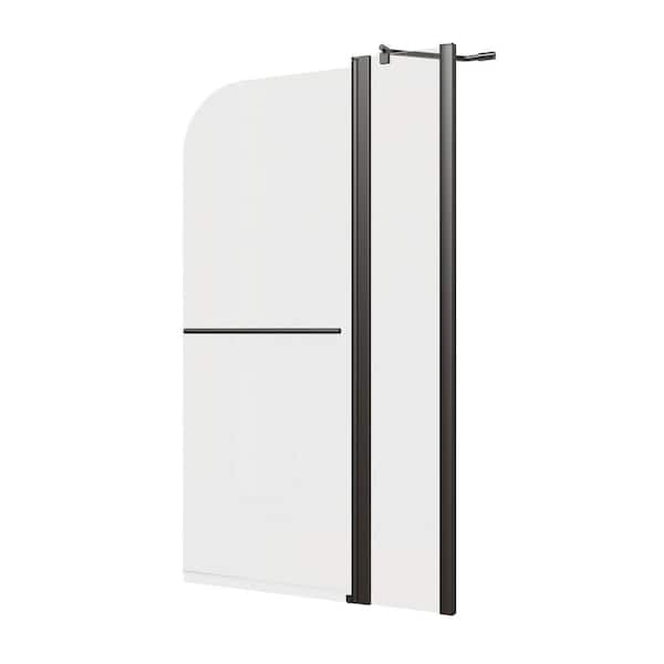grossag 34 in. W x 58 in. H Pivot Tub Door in Matte Black with Clear Glass and Towel Bar