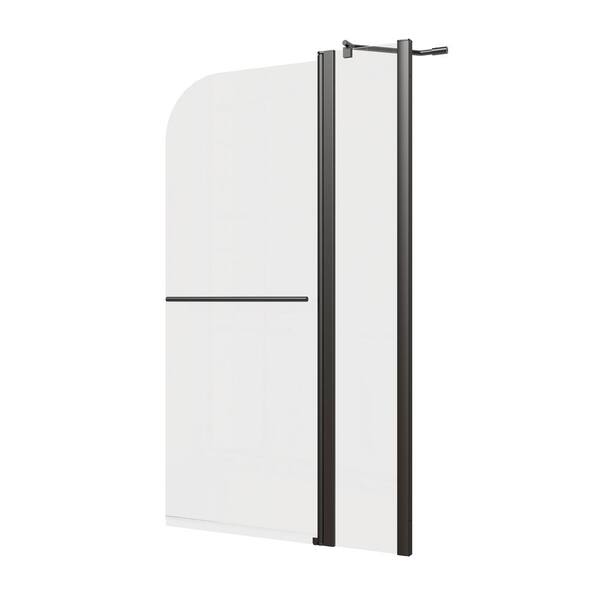 grossag 36 in. W x 58 in. H Pivot Tub Door in Matte Black with Clear Glass and Towel Bar