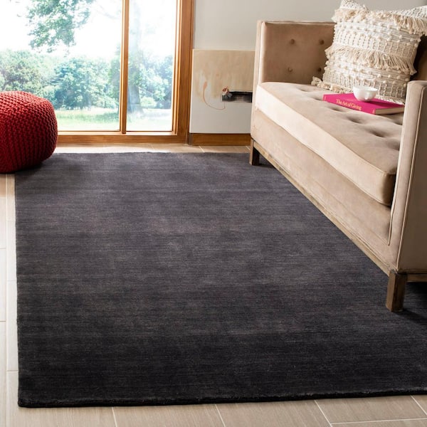 Himalaya Black 8 ft. x 8 ft. Striped Solid Color Square Area Rug